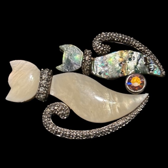 Vintage Rhinestone, Abalone & Mother of Pearl Pin Brooch - Picture 3 of 8